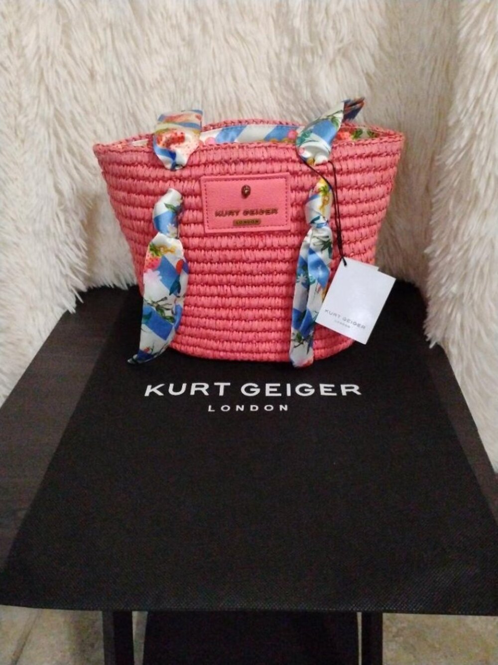 Kurt Geiger Small Strawberry Scarf Raffia Bag - NWT